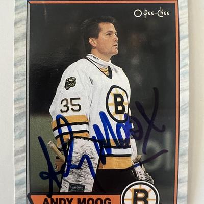 Boston Bruins Andy Moog 1989 O-Pee-Chi #160 signed trading card 