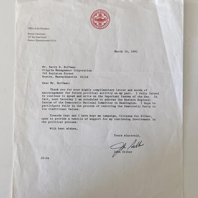 American academician John Silber signed typed letter 
