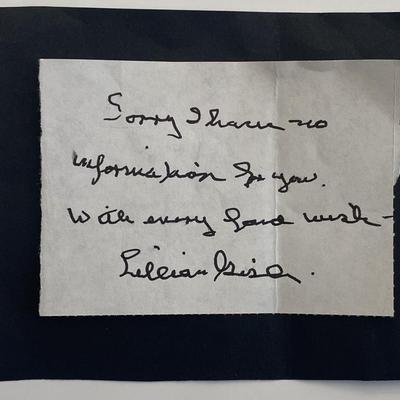 Lillian Gish signed note