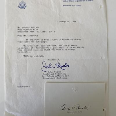 United States Secretary of State George Shultz signed letter 