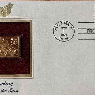Cycling Into The Turn Gold Stamp Replica First Day Cover