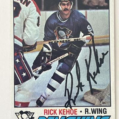 Pittsburgh Penguins Rick Kehoe 1977 Topps #33 signed trading card 