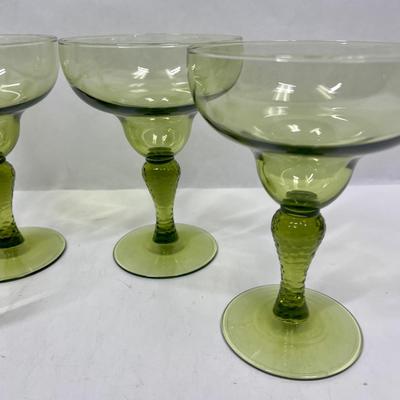 Set of 4 Olive Green Vintage Margarita Glasses