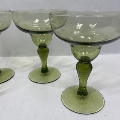 Set of 4 Olive Green Vintage Margarita Glasses