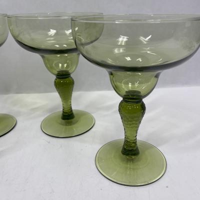 Set of 4 Olive Green Vintage Margarita Glasses