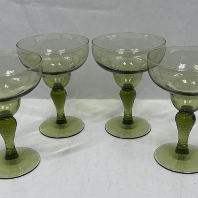 Set of 4 Olive Green Vintage Margarita Glasses