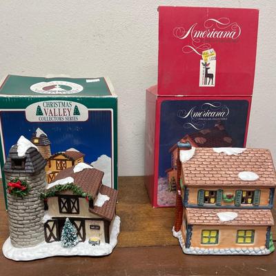 Lot of 2 Vintage Christmas Village Lighted Buildings