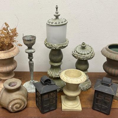 Misc. Decor Lot - Mini Lanterns, Terra Cotta Pots, Candleholders, etc