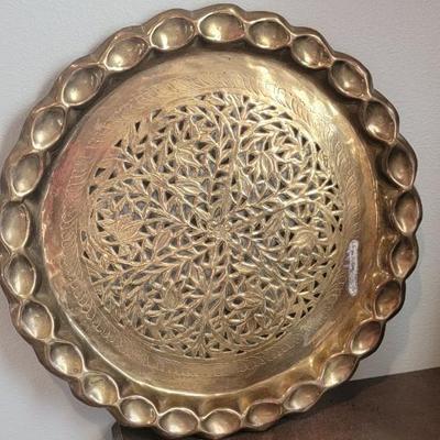 Brass plate, wood music box, vases