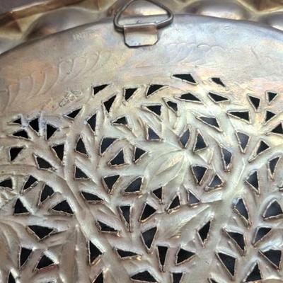 Brass plate, wood music box, vases