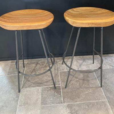 Two wood/metal counter stools