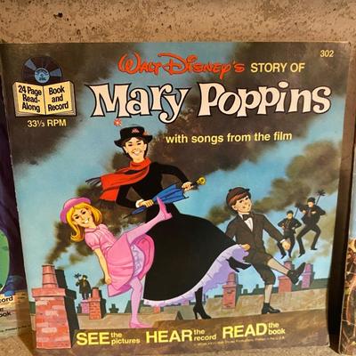WALT DISNEY PETE'S DRAGON, TREASURE ISLAND, DAVY CROCKETT AND MARY POPPINS READ ALONG 45’s RECORDS
