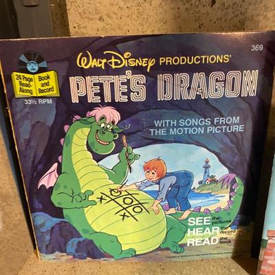 WALT DISNEY PETE'S DRAGON, TREASURE ISLAND, DAVY CROCKETT AND MARY POPPINS READ ALONG 45’s RECORDS