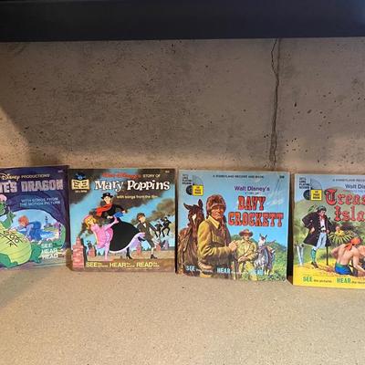 WALT DISNEY PETE'S DRAGON, TREASURE ISLAND, DAVY CROCKETT AND MARY POPPINS READ ALONG 45’s RECORDS