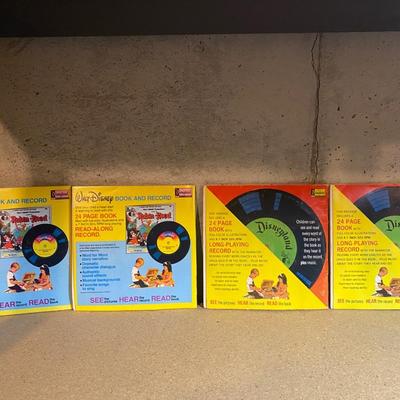 WALT DISNEY PETE'S DRAGON, TREASURE ISLAND, DAVY CROCKETT AND MARY POPPINS READ ALONG 45’s RECORDS