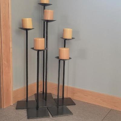 Set of six heavy metal candle stands