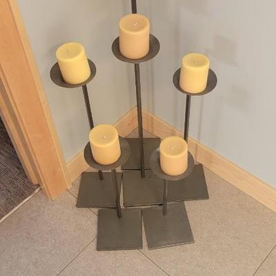 Set of six heavy metal candle stands