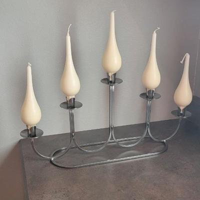 Five tier candleholder, basket, bathroom trio