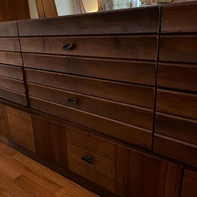 Vintage 9 Drawer Dresser w. Mirror - Early 70's w. MCM Brutalist Style