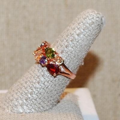 Size 6½ Very Colorful Pear Shaped Stones Party Ring on a Rose Gold Band (5.8g)