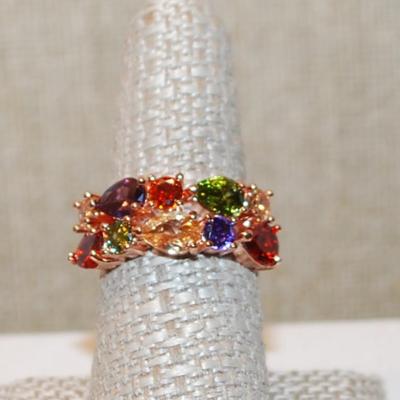 Size 6½ Very Colorful Pear Shaped Stones Party Ring on a Rose Gold Band (5.8g)