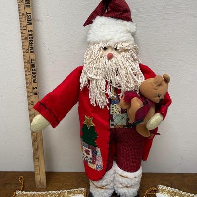 Sale Photo Thumbnail #215: Santa Doll holding Teddy Bear, and 2 white Christmas Stockings