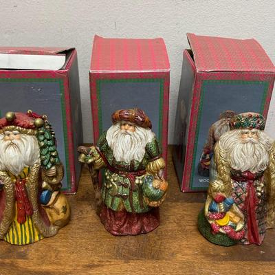 Set of 3 Woodland Santa Porcelain Figurines