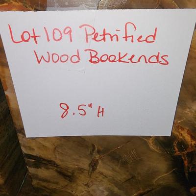 Petrified wood book ends with live edge