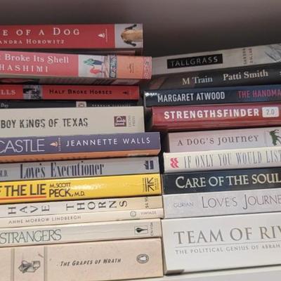 Assortment of books, 2 shelves