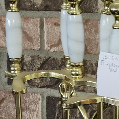 Fireplace tool set. Brass and marble handle