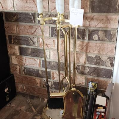 Fireplace tool set. Brass and marble handle