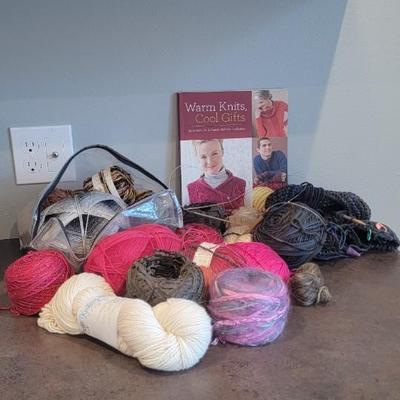 Miscellaneous skeins if yarn, book