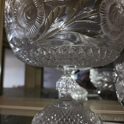 Floral pattern crystal pitcher and bowls