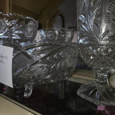 Floral pattern crystal pitcher and bowls