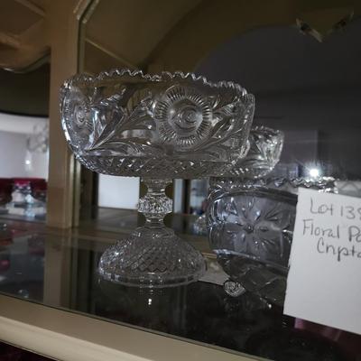 Floral pattern crystal pitcher and bowls