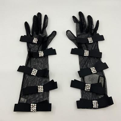 221 GUCCI Rhinestone Long Gloves Size 7.5