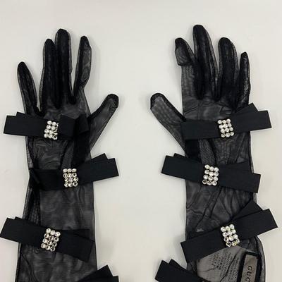 221 GUCCI Rhinestone Long Gloves Size 7.5