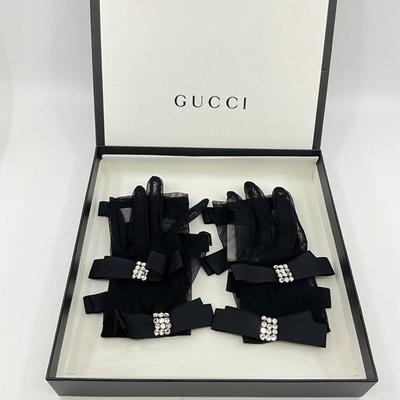 221 GUCCI Rhinestone Long Gloves Size 7.5