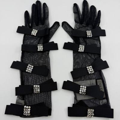 221 GUCCI Rhinestone Long Gloves Size 7.5
