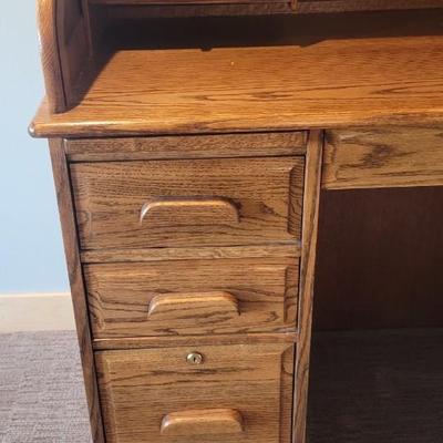 Solid Oak Roll top desk & chair