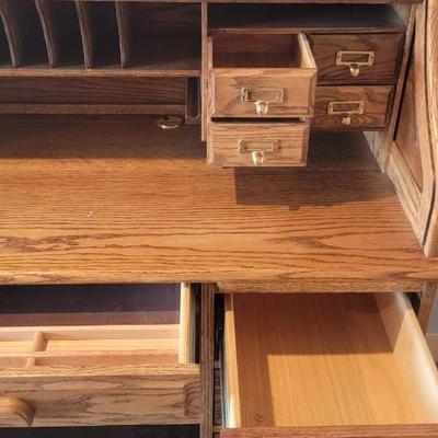Solid Oak Roll top desk & chair