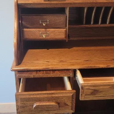 Solid Oak Roll top desk & chair