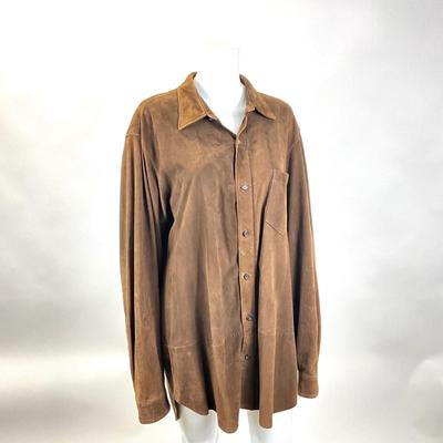 229 RALPH LAUREN Purple Label Brown Suede Button Front Shirt XL