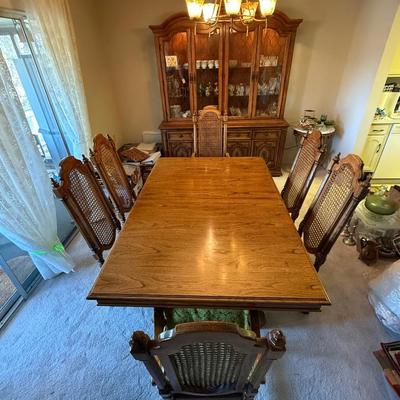 Mid-century Thomasville Oak Dining Table & 6 Chairs Set Traditional