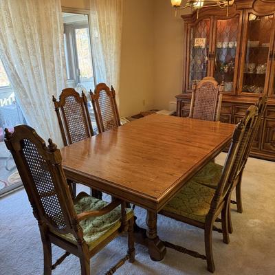 Mid-century Thomasville Oak Dining Table & 6 Chairs Set Traditional