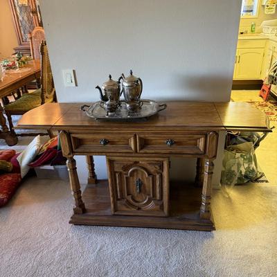 Vintage Drop Leaf Sideboard Server with 2 Drawers