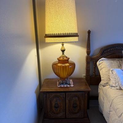 Diane Grant Hollywood Regency Amber Glass Table Lamp Pair