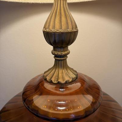 Diane Grant Hollywood Regency Amber Glass Table Lamp Pair