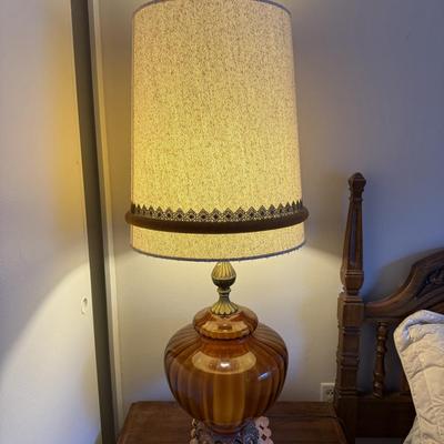 Diane Grant Hollywood Regency Amber Glass Table Lamp Pair