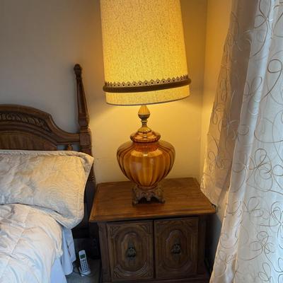 Diane Grant Hollywood Regency Amber Glass Table Lamp Pair